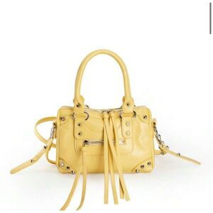 NEW Vegan Leather City Bag with tassels and rivets, Yellow